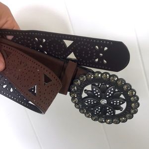 Suede Belt with Bling Belt Buckle